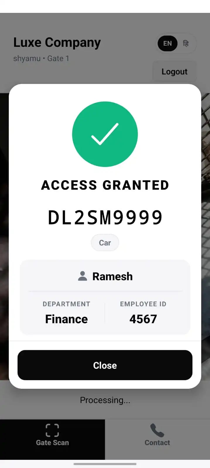Corporate QR sticker scan flow when scanner is security guard